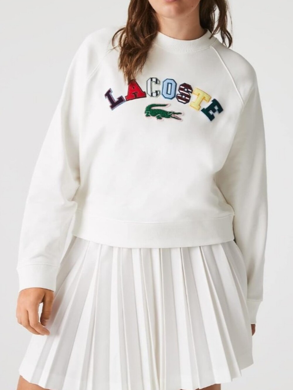 Lacoste Multicolor Logo Graphic White Crewneck Sweatshirt Size 36